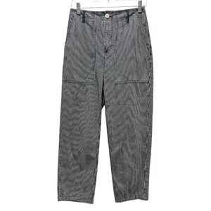 Brixton Pin Striped Straight Leg High Rise Cotton Crop Pants 25 Blue White